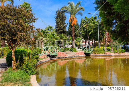 Beautiful artificial pond in Kugulu park in Kemer town, Turkey 93796211