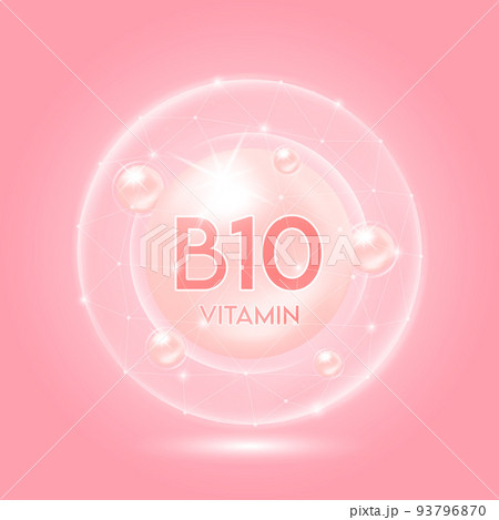 Vitamin B10 pink and translucent dome. Vitamins complex collagen. Beauty treatment nutrition skin care design. Medical and scientific concepts. 3D vector EPS10. 93796870