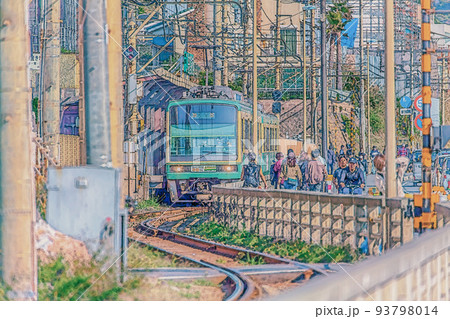 江ノ電 鎌倉高校前駅の風景 江ノ電 鎌倉高校前駅の風景 93798014