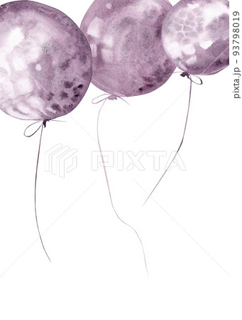 Bundle of air watercolor balloons with feathers in cartoon style 93798019