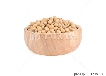 Soy beans seed in wooden bowl isolated on white background. Soy beans seed in wooden bowl isolated on white background. 93798954