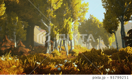 cartoon Sunbeams streaming through the trees cartoon Sunbeams streaming through the trees 93799251