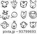 かわいい十二支イラストの線画手描き素材セット (背景透過) 93799693