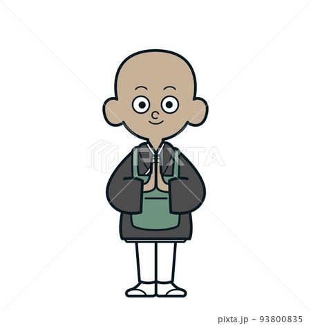 修行中のかわいいお坊さんのシンプルなイラスト 93800835
