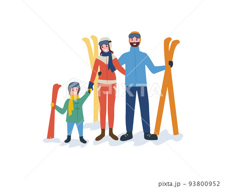 Family Skiing, Mother Father Parents and Child Family Skiing, Mother Father Parents and Child 93800952