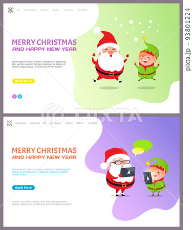 Holly Jolly Greeting Card with Santa Claus and Elf 93801224