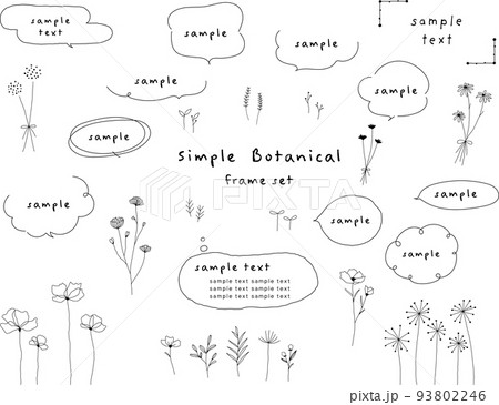 手描きのゆるい植物と吹き出しの線画イラスト 93802246