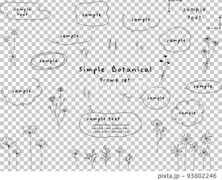 手描きのゆるい植物と吹き出しの線画イラスト 93802246