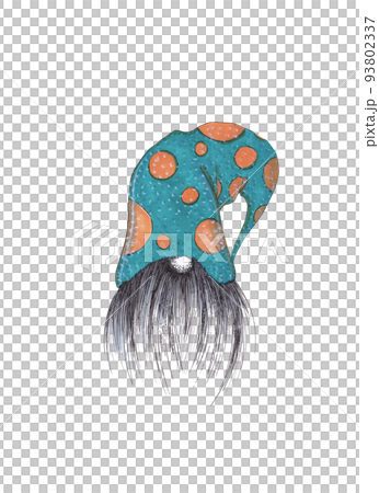 Cute gnome in a turquoise hat on an isolated background. Character portrait. Watercolor concept in cartoon style, for christmas holidays Cute gnome in a turquoise hat on an isolated background. Character portrait. Watercolor concept in cartoon style, for christmas holidays 93802337