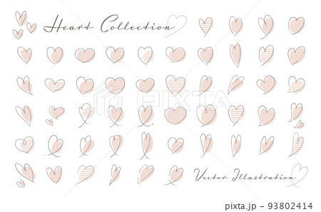 手描き風線素材　ハート　くすみカラー 93802414