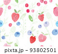 Seamless Pattern Of Strawberries And Blueberries With Green Leaves On A White Background 93802501