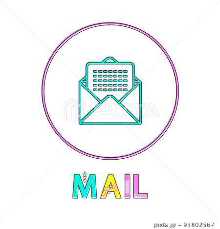 Mail Round Bright Linear Icon with Envelope Symbol 93802567