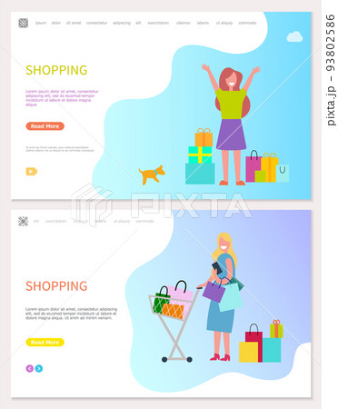 Smiling and Walking Girl with Purchases Vector Smiling and Walking Girl with Purchases Vector 93802586
