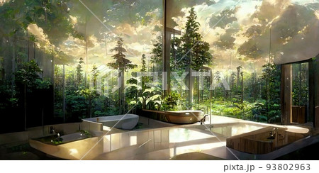 現代的な自然と融合したデザインの建物 93802963