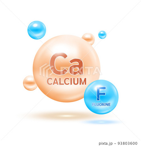 Electron for Minerals Calcium, fluorine and vitamin. Therapy helps maintain tooth, strong bone. Medical scientific and healthcare concept.  93803600