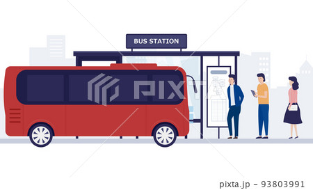 バスに乗り込む乗客たちのイラスト素材 93803991