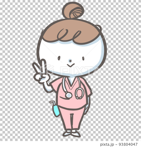 ピースサインの看護師 カラーバージョン ピースサインの看護師 カラーバージョン 93804047