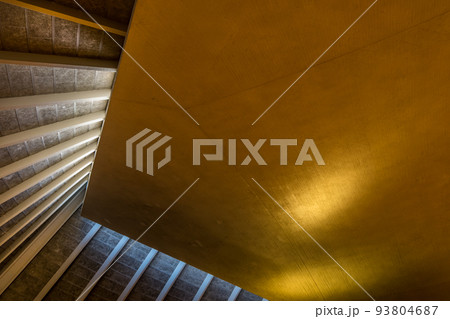 The interior roof is made of wood panels and has natural light to shine through in the Design Museum. Holland Park, Kensington. The interior roof is made of wood panels and has natural light to shine through in the Design Museum. Holland Park, Kensington. 93804687
