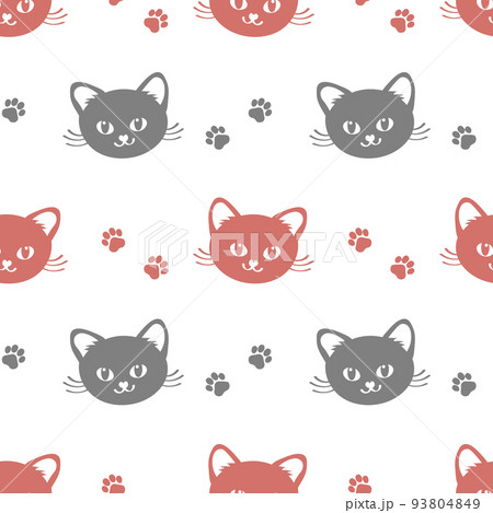 Seamless pattern, cute cat faces and paw prints on a white background. Print for children, textile, vector Seamless pattern, cute cat faces and paw prints on a white background. Print for children, textile, vector 93804849