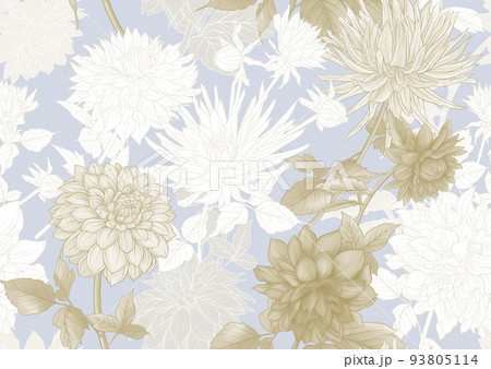 Dahlias flowers seamless pattern 93805114