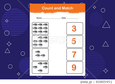 Count and match with the correct number. Matching education game. Count how many items and choose the correct number Count and match with the correct number. Matching education game. Count how many items and choose the correct number 93805451