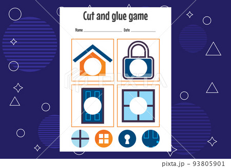 Cut and glue game for kids. Cutting practice for preschoolers. Education paper game for children 93805901