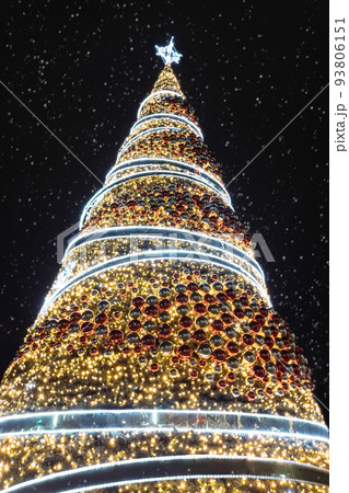Image of large christmas tree illuminated at night. 93806151
