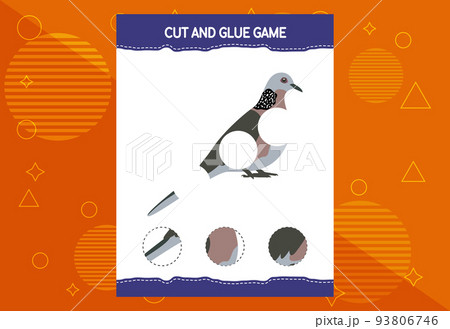 Cut and glue game for kids with birds. Cutting practice for preschoolers. Education worksheet. 93806746