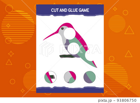 Cut and glue game for kids with birds. Cutting practice for preschoolers. Education worksheet. 93806750