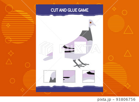 Cut and glue game for kids with birds. Cutting practice for preschoolers. Education worksheet. 93806756