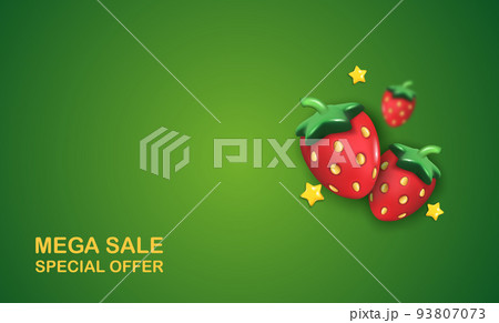 Summer sale vector banner design with strawberries. Summer sale in white empty space for text with discount for seasonal sale. 93807073