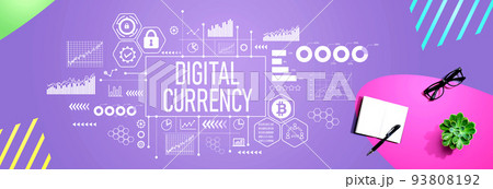 Digital currency theme with notebook and pen 93808192