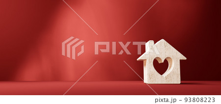 Miniature wooden block house with a heart - 3D 93808223