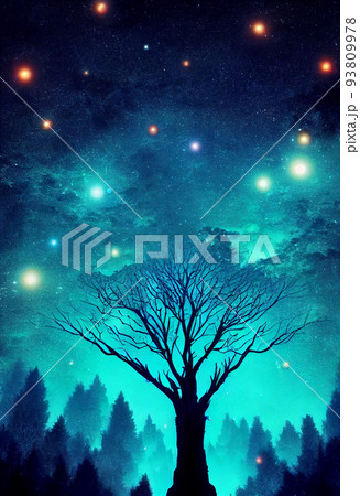 Illustration fantasy of neon forest. Glowing colorful look like fairytale. 93809978