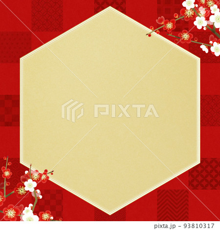 市松模様の背景と梅の花 市松模様の背景と梅の花 93810317