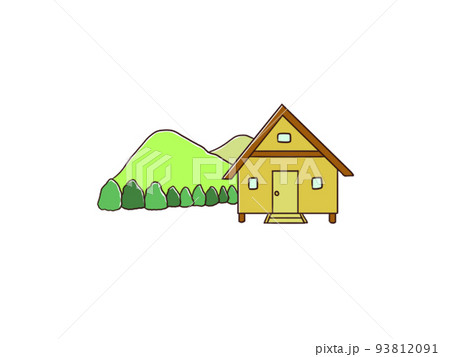 山小屋と雄大な山 山小屋と雄大な山 93812091