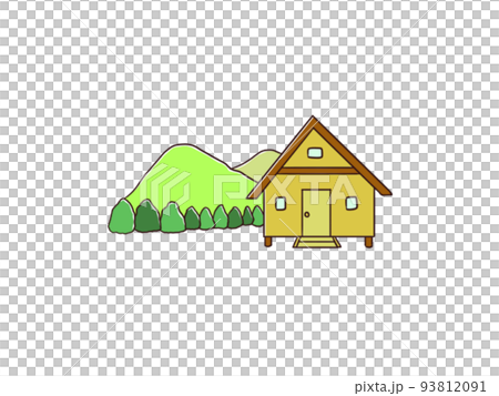 山小屋と雄大な山 山小屋と雄大な山 93812091