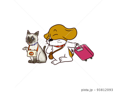旅行するビーグル犬とシャム猫 93812093
