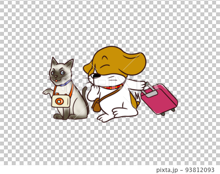 旅行するビーグル犬とシャム猫 93812093