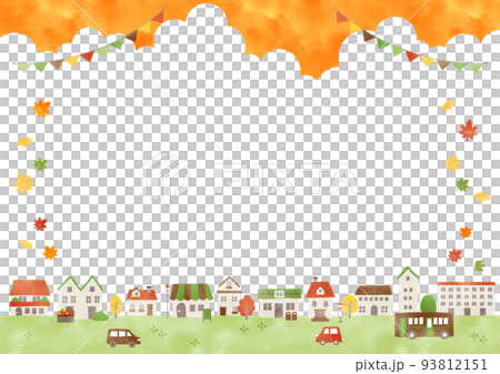 Watercolor autumn lively residential area frame 93812151