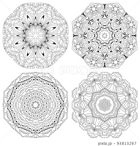 Hand drawn zentangle set of 4 mandalas for coloring page. Hand drawn zentangle set of 4 mandalas for coloring page. 93813267
