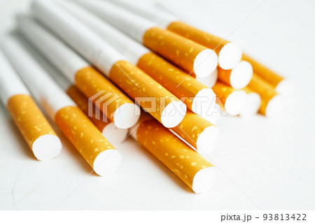 Cigarette, roll tobacco in paper with filter tube, No smoking concept. 93813422