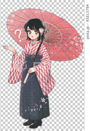 大正浪漫少女漫画・和傘と着物姿が美しい大和撫子のイラスト 大正浪漫少女漫画・和傘と着物姿が美しい大和撫子のイラスト 93813794