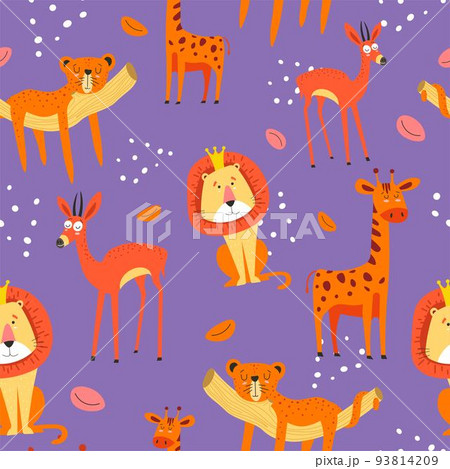 Animal seamless pattern, lion king and giraffe Animal seamless pattern, lion king and giraffe 93814209