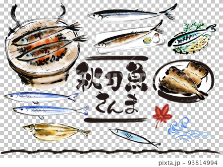 日式手繪插圖集秋刀魚 日式手繪插圖集秋刀魚 93814994