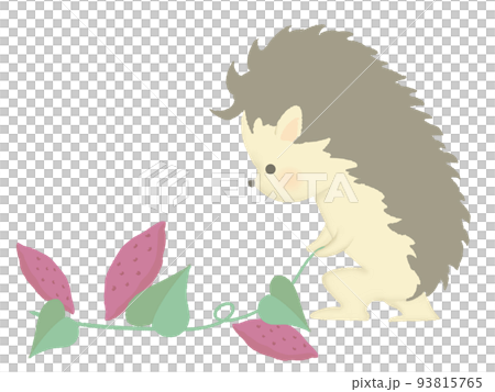 Illustration of a hedgehog digging potatoes with lines 93815765