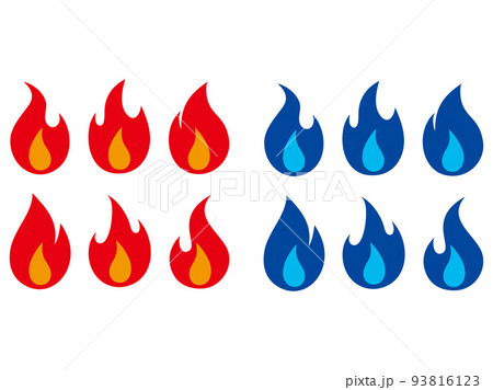 シンプルな炎の赤青アイコンイラストセット シンプルな炎の赤青アイコンイラストセット 93816123