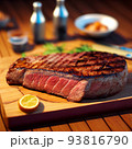 grilled ribeye steak on wooden board 93816790