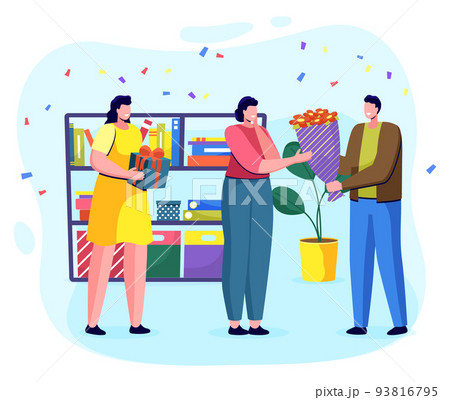 Office Colleagues Greeting Coworker with Birthday 93816795
