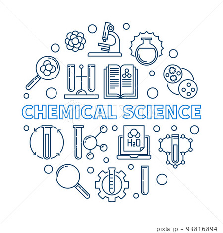 Chemical Science vector round illustration in outline style 93816894